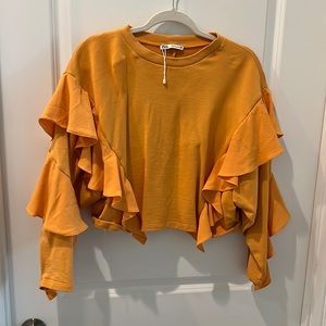 Zara Orange Crewneck Sweater Blouse
